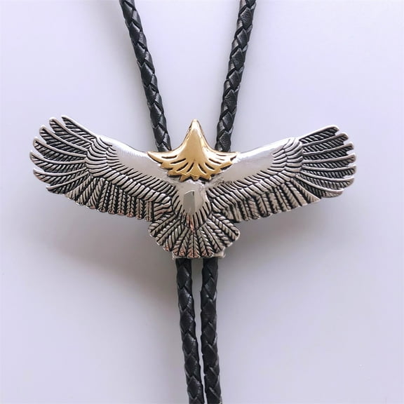 Stainless Steel Fly Eagle Bolo Tie Leather Necklace