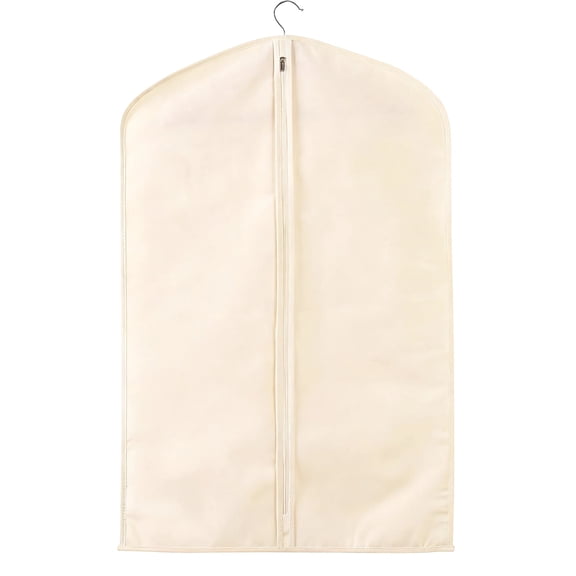 Cotton Garment Bag for Closet Storage, 47.2 inch / 120 cm Suit Cover, Full Zippered Suit Bag, Breathable and Dust Proof, Milky White