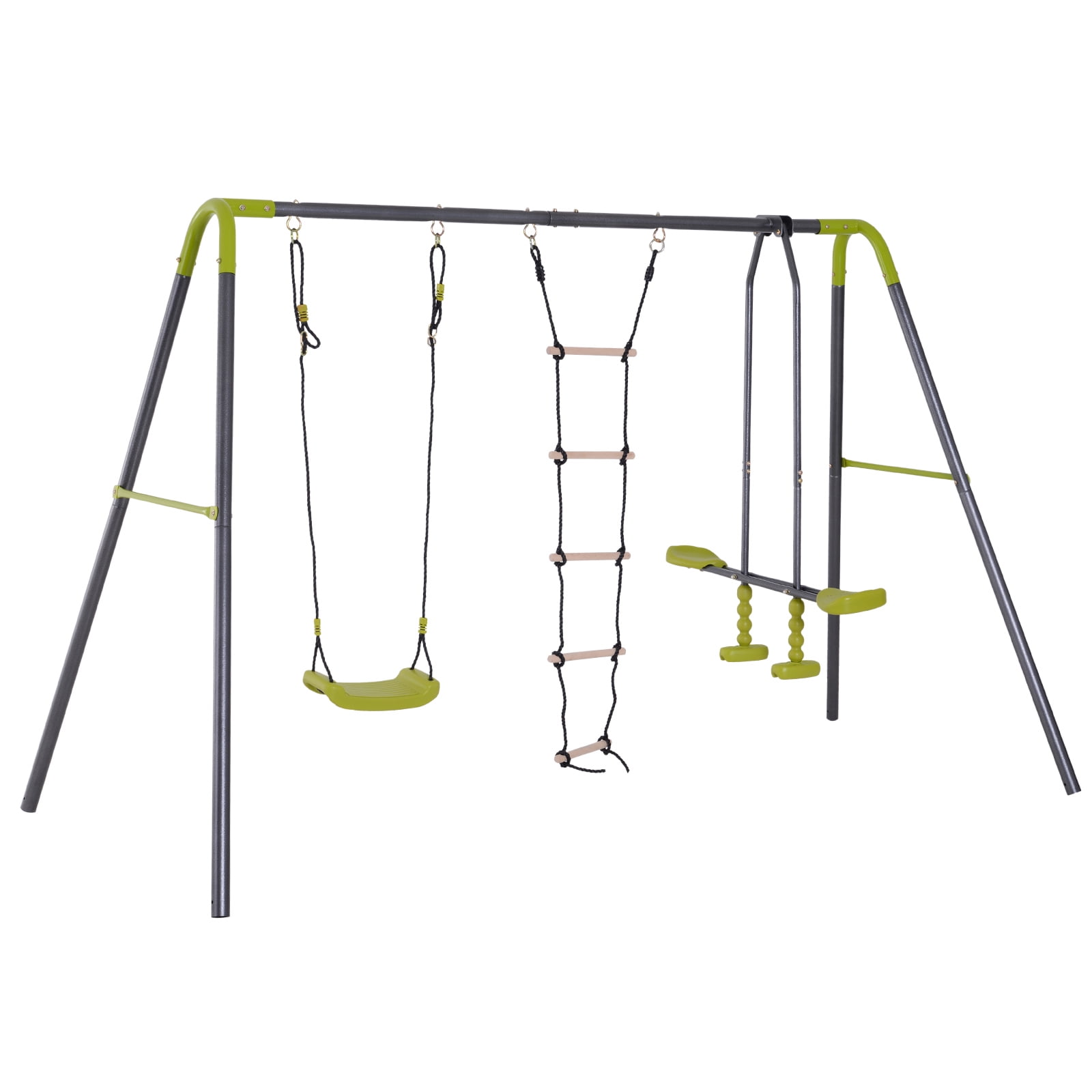 HOMCOM 3 in 1 Kids Swing Set, Double Face to Face Swing Chair & Glider Set, Climbing Ladder A 