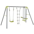 thumbnail image 2 of HOMCOM 3 in 1 Kids Swing Set, Double Face to Face Swing Chair & Glider Set, Climbing Ladder A-Frame Outdoor Heavy Duty Metal Swing Set for Backyard Playground, 2 of 9