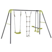 Homcom Ensemble de balançoire 3 en 1 pour enfants, balançoire double face à face et planeur, échelle d'escalade en forme de A Ensemble de balançoire en métal robuste pour aire de jeux de jardin