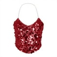 thumbnail image 4 of Erwazi Women's Sequin Halter Cami Backless Tie Closure Cropped Night Fall Trendy Party Tank Top, 4 of 7