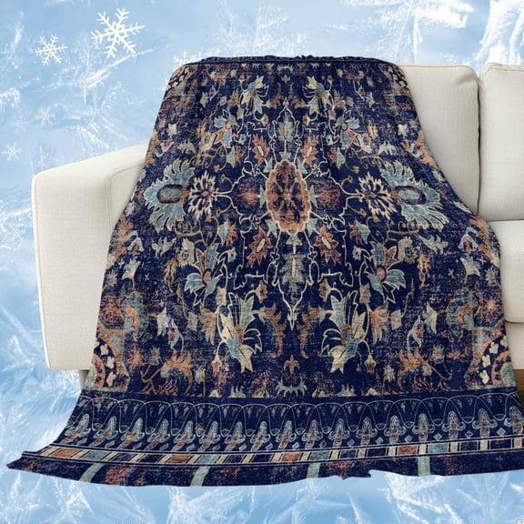 Navy Blue Boho Cooling Blanket,Lightweight Breathable Summer Throw Blanket with Double Sided Cold Effect,Abstract Art Ethnic Vintage Geometric Picnic Blankets Bed Sheet for Hot Sleepers 50"x60"