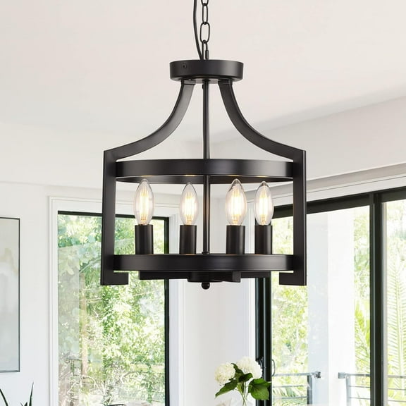 AOLALA Farmhouse Rustic Adjustable Metal Lantern Black Lantern Pendant Light