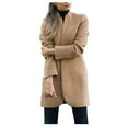 thumbnail image 2 of MRULIC winter coats for women Suit Solid Long Coat Hairy Long Cardigan Short Front Sleeve Open Women Jacket Women's Coat Khaki + L, 2 of 9