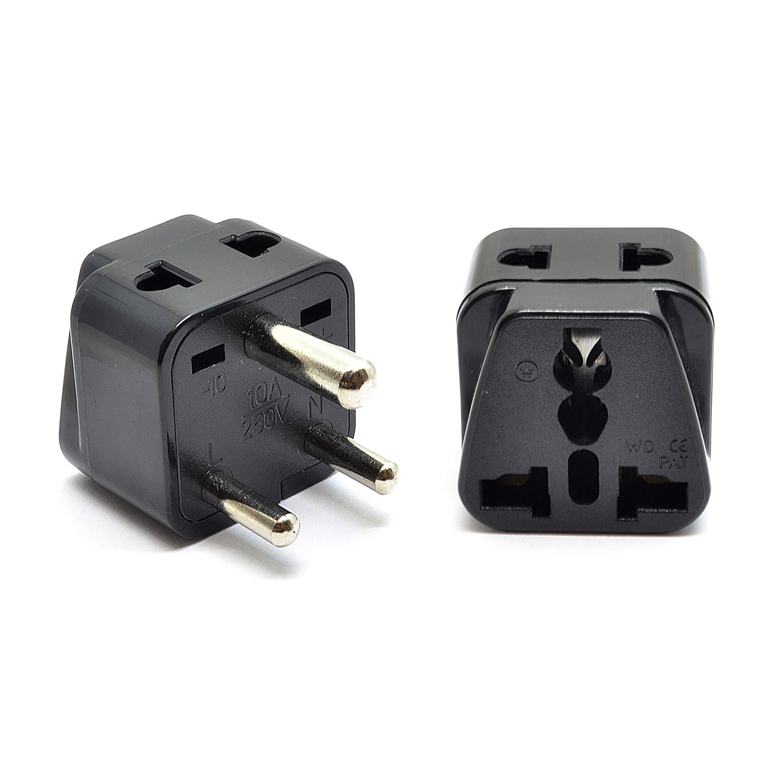 Orei 2 in 1 USA to India Adapter Plug (Type D) 2Pack, Black Will