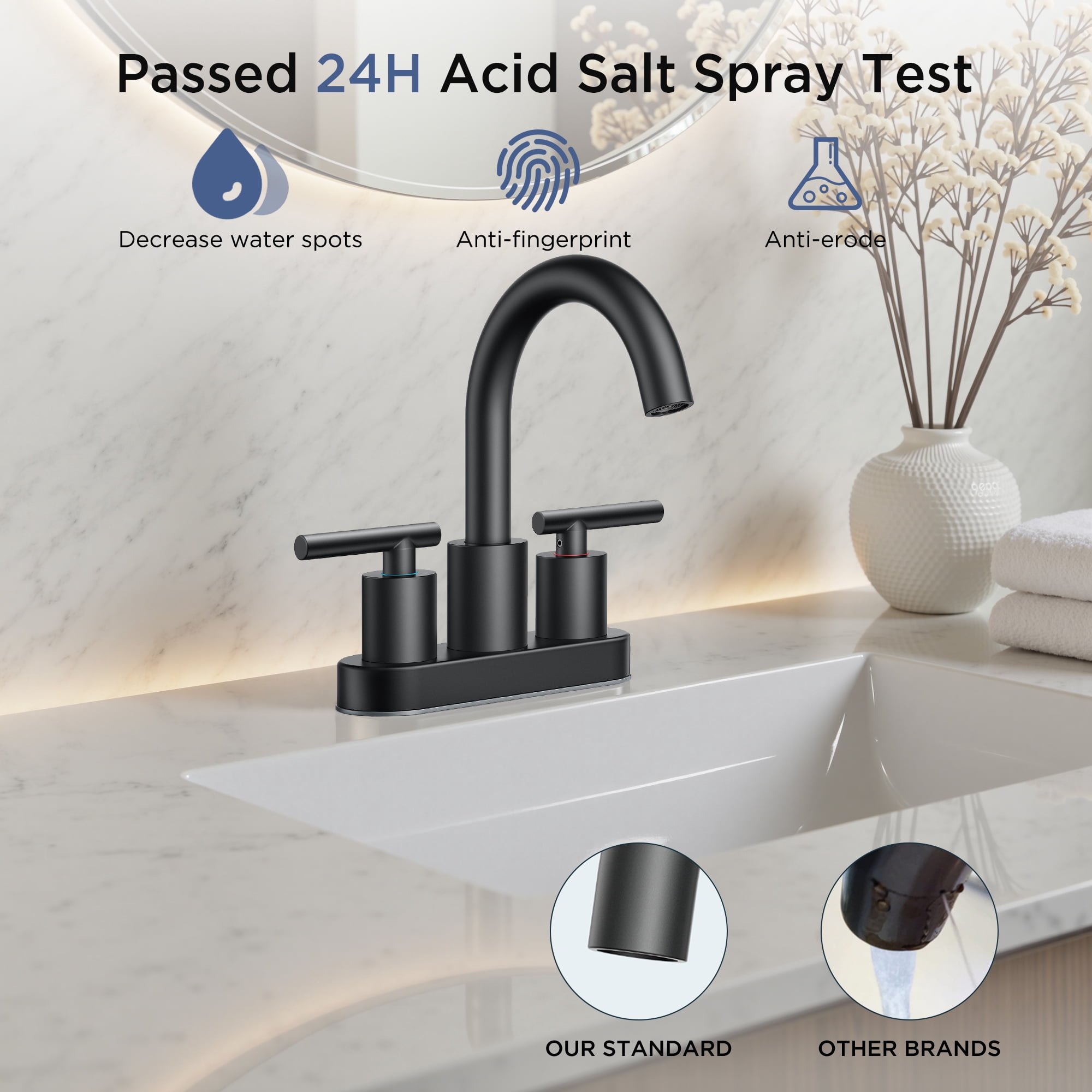 TVOFEK Bathroom Faucet 4 inch Centerset, Black 3 Hole Vanity Sink Faucet with Metal Pop up Drain for Lavatory RV, SUS316 Stainless Steel
