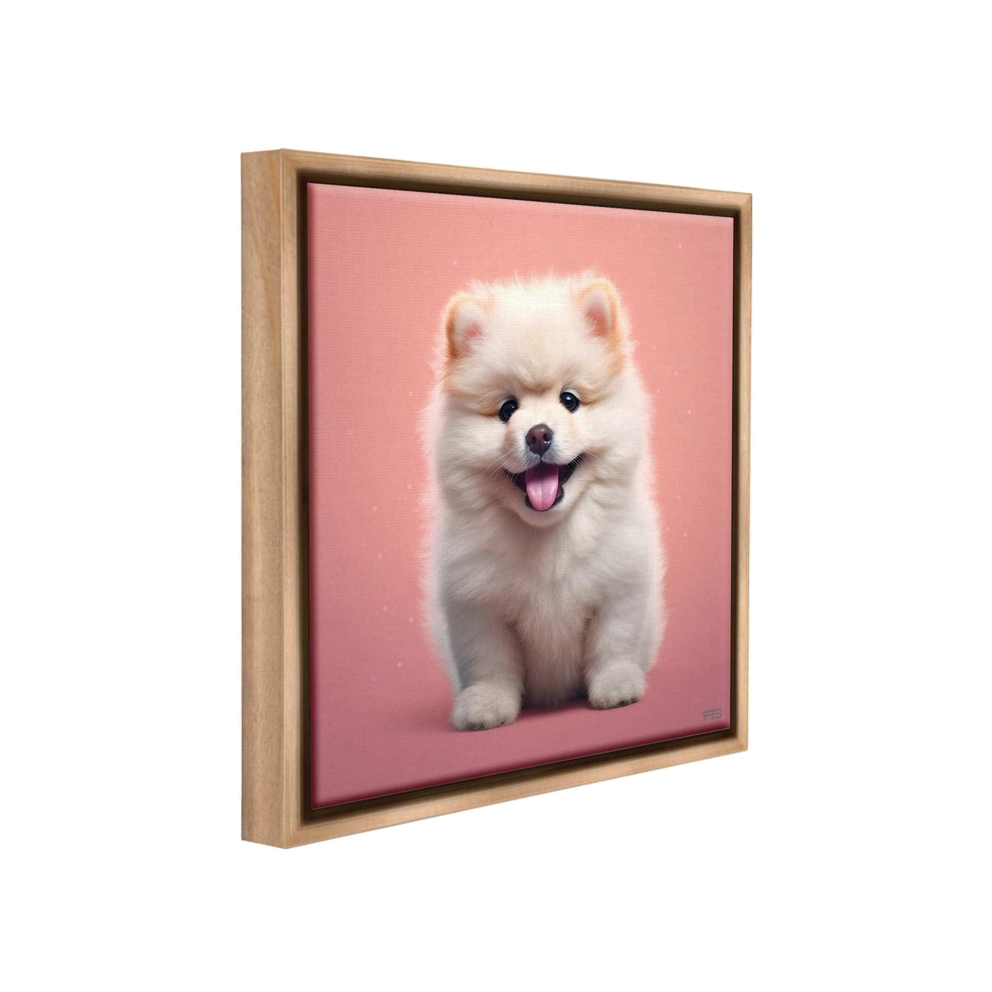 Stupell Industries Fluffy Puppy on Pink Animals & Insects Painting Brown Floater Framed Canvas Art Print Wall Art, 25 x 25