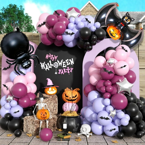Juego de guirnaldas de globos para Halloween ya preparado con forma de murciélago araña y calabaza