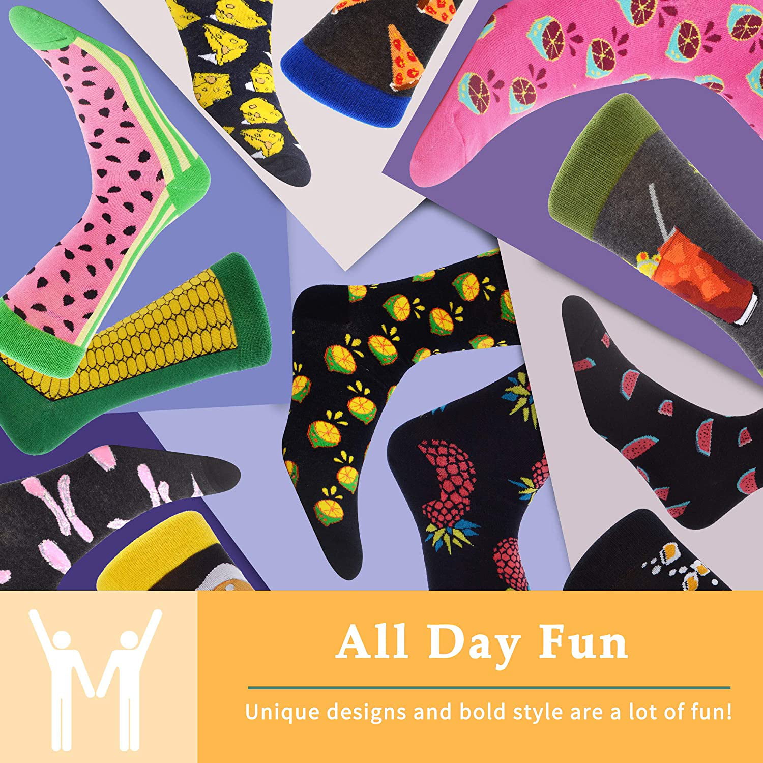 MAKABO Fun Casual Socks For Men Colorful Patterned Funny Novelty Dress Crew Socks 12 Packs 