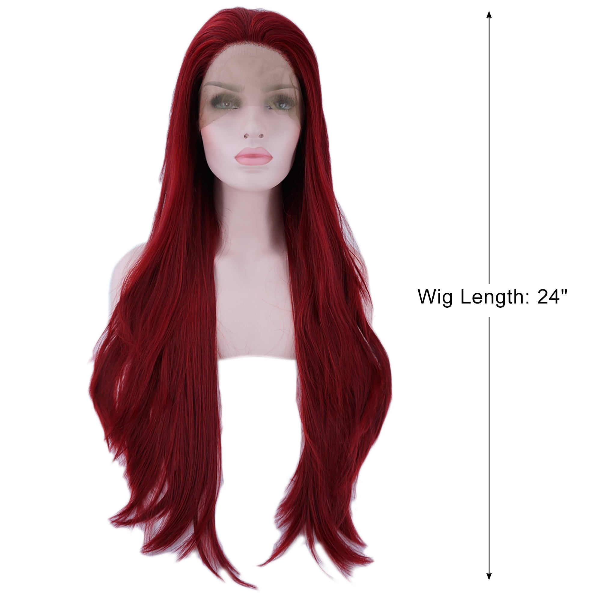 Unique Bargains Lace Front Wigs for Women 24" Fuchsia Long Straight Hair with Wig Cap