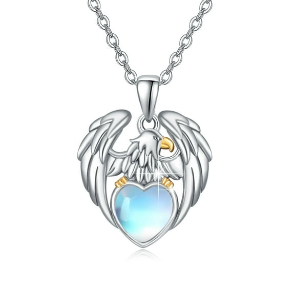 Cuoka Eagle Ncklace 925 Sterling Silver Heart Moonstone Pendant Necklaces with 18 2'' Chain 18K White Gold Plated Hypoallergenic Moonstone Jewelry Birthday Xmas Gift for Women Mom Wife