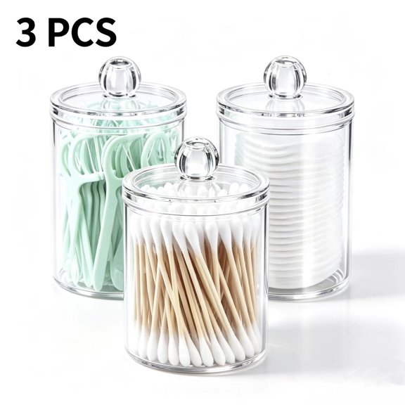 Vruelia oz Plastic Cotton Swab Ball Pad Holder, Qtip Jar Clear Makeup Organizer, Bathroom Containers Dispenser 3 Pack