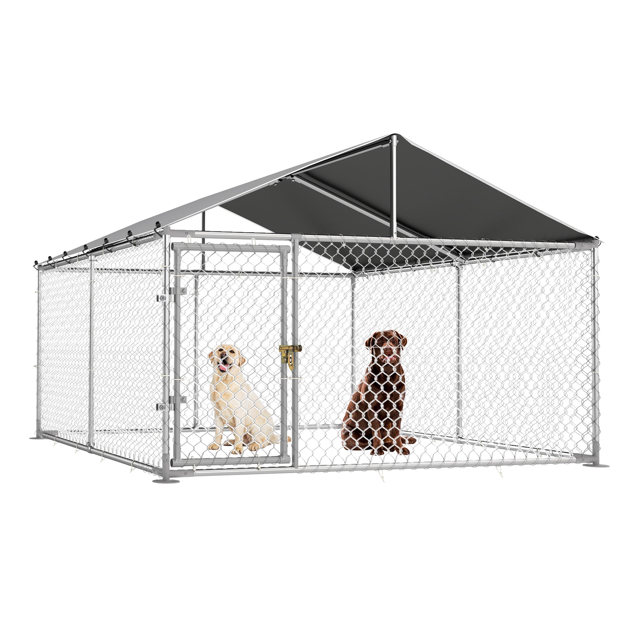 Uforic 10'x10' Outdoor Dog Kennel with Metal Dog Gate, Outdoor Dog Enclosure with Roof, Heavy Duty Dog Kennel for Backyard Farm
