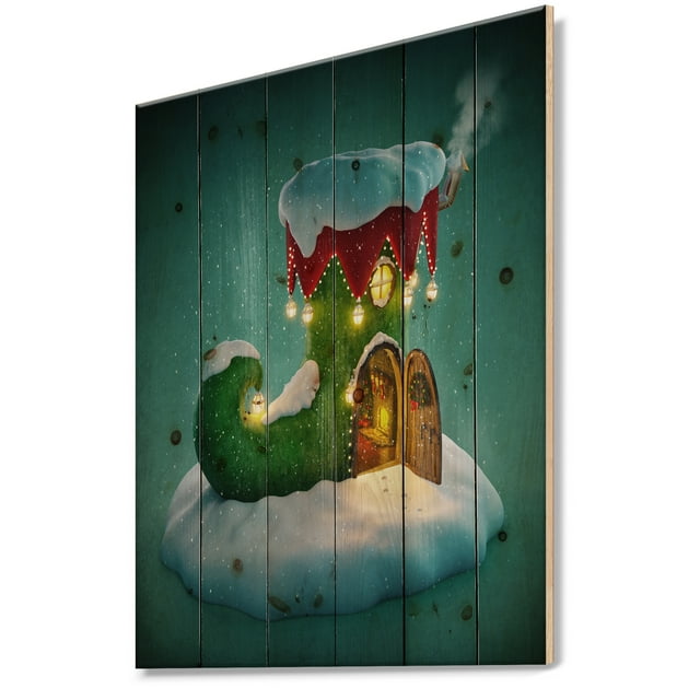 Design Art - Maison de Chaussure Elf sur le de Noël Enneigée