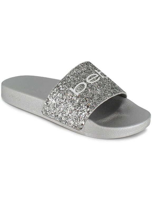 Womens Fraida Glitter Logo Slide Sandals Silver 10 Medium (B,M)