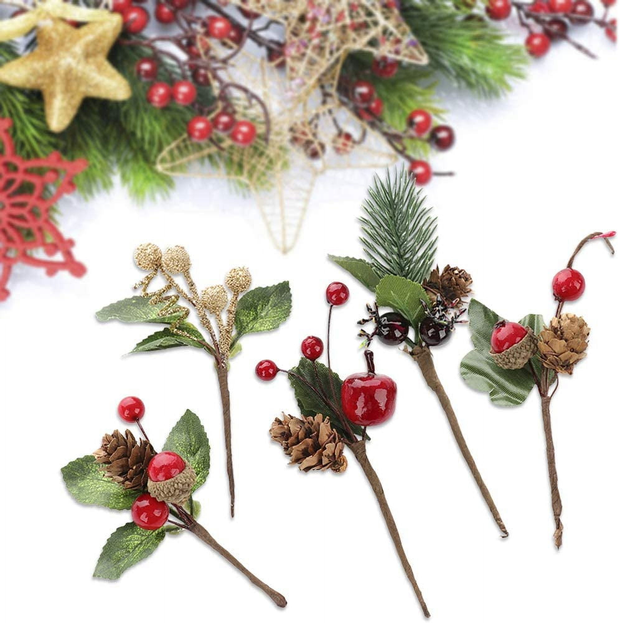 OUBTDK 4pcs Artificial Christmas Picks Pine Branches Picks Spray with Red  Berry Stem Pine Cones for Crafts Christmas Floral Arrangement Christmas  Tree