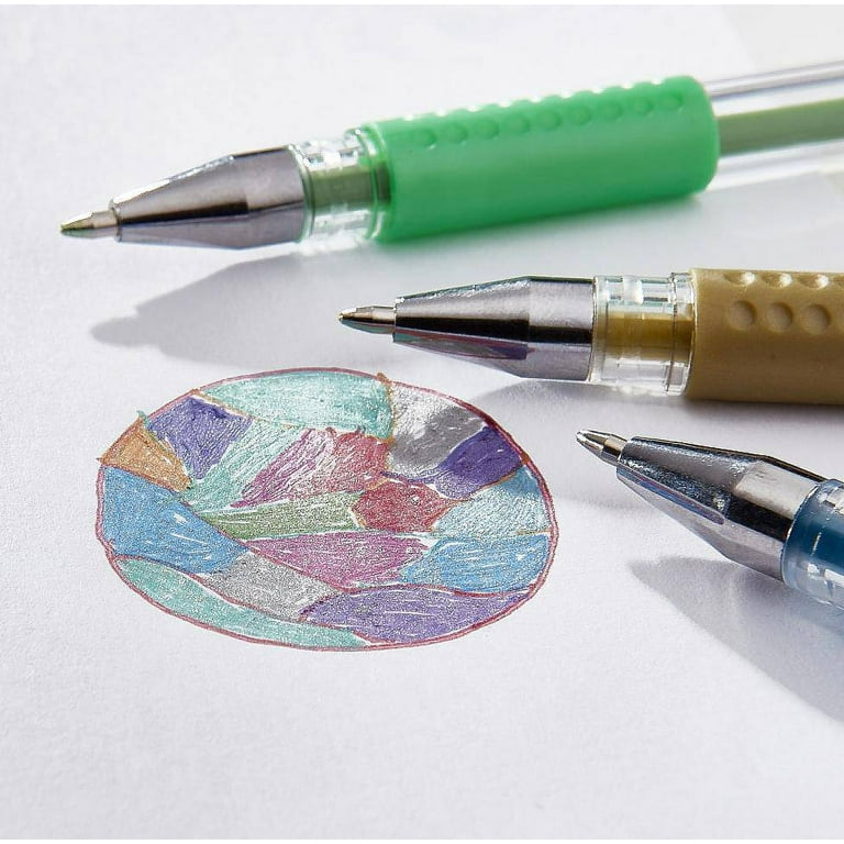 KINGART® Soft Grip Glitter Gel Pens, 2.0mm Ink Cartridge, Set of