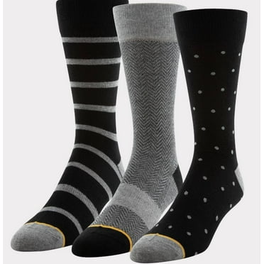 Signature Gold by GOLDTOE Men's Black Dot Crew Socks 6 PK , US 6-12.5