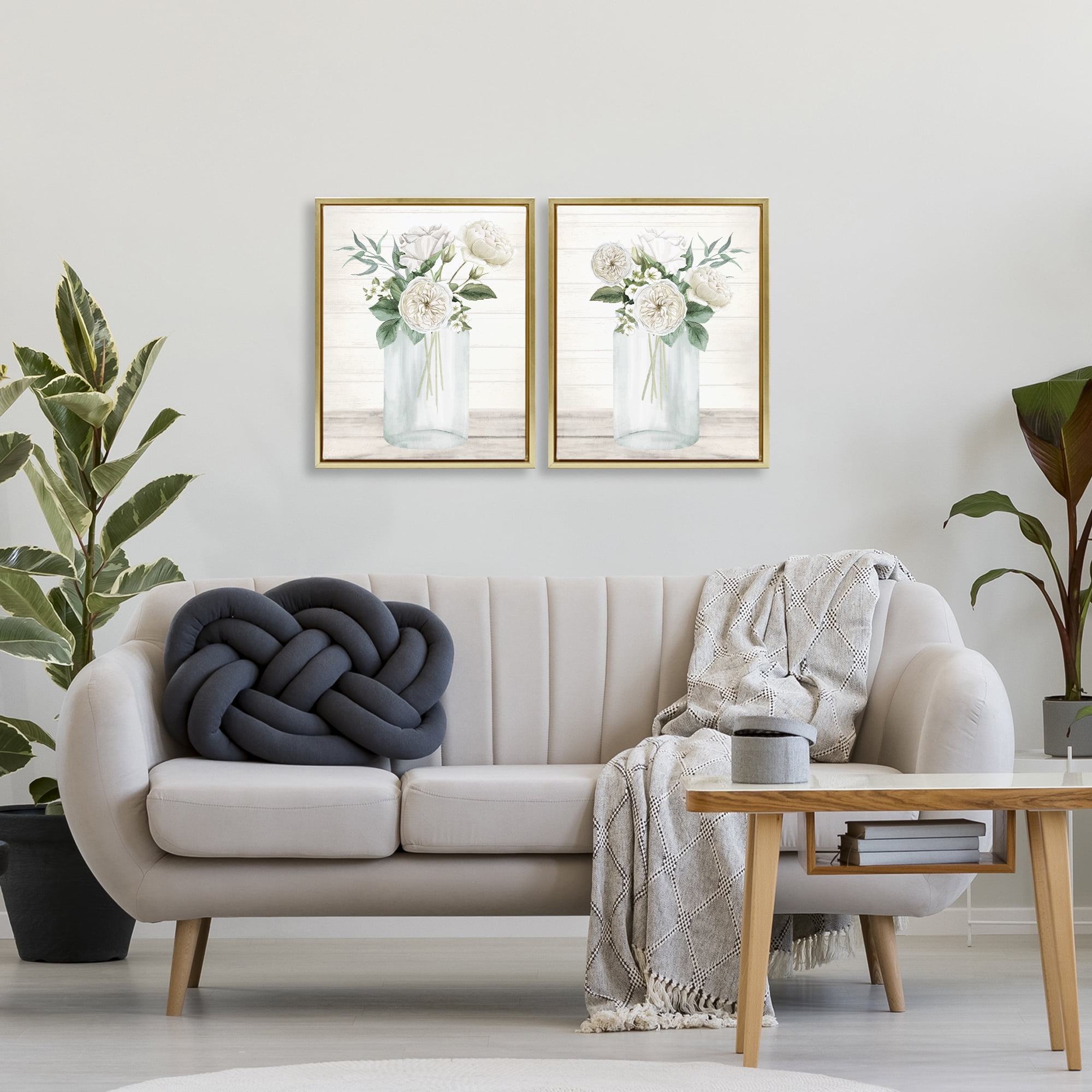 Stupell Industries Soft Patience Flowers 2 Piece Gold Framed Floater Canvas Set, design by Kim Allen