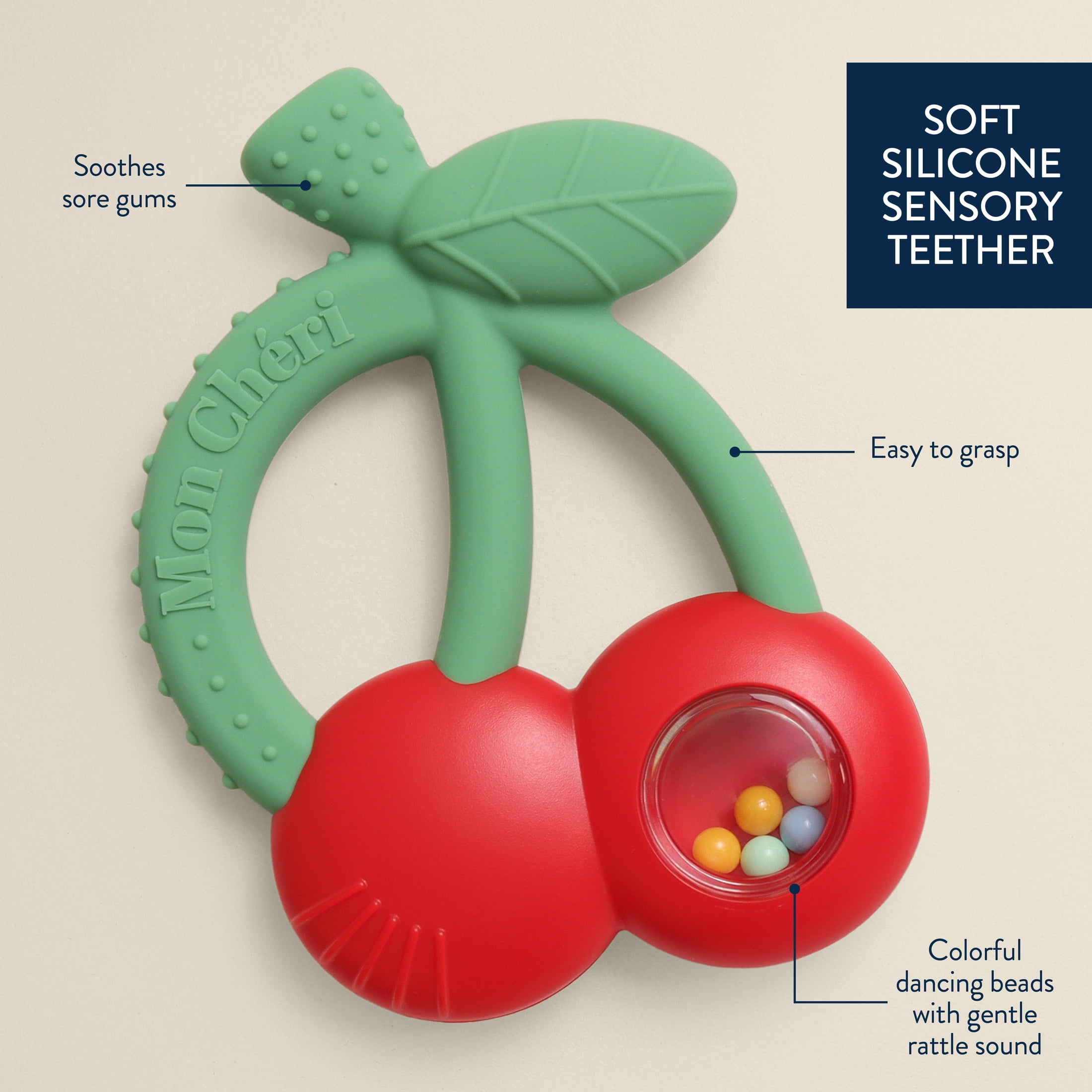 Bitzy Shake™ Cherries silicone teether with rattle