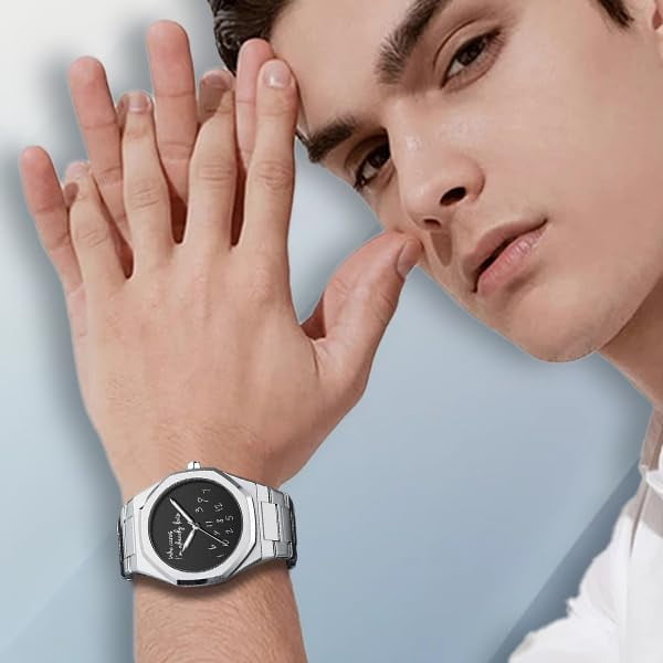Fashion Men’s Analog Stainless Steel Wristwatch Minimalist Octagon Bezel with Humorous Dial - Waterproof Business Dress Casual Watch for Men