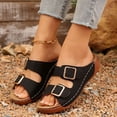 thumbnail image 2 of Rokment Womens Buckles Orthopedic Platform Slip on Sandals with Arch Support Comfortable Classic Casual Leather Wedges Walking Dress Slides for Beach Summer Black Size 6, 2 of 7
