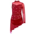 thumbnail image 1 of HULIJA Robe Justaucorps de Patinage Artistique Latine pour Enfants à Manches Simples avec Jupe en Maille et Strass pour Spectacles de Tango Bourgogne 12, 1 of 4