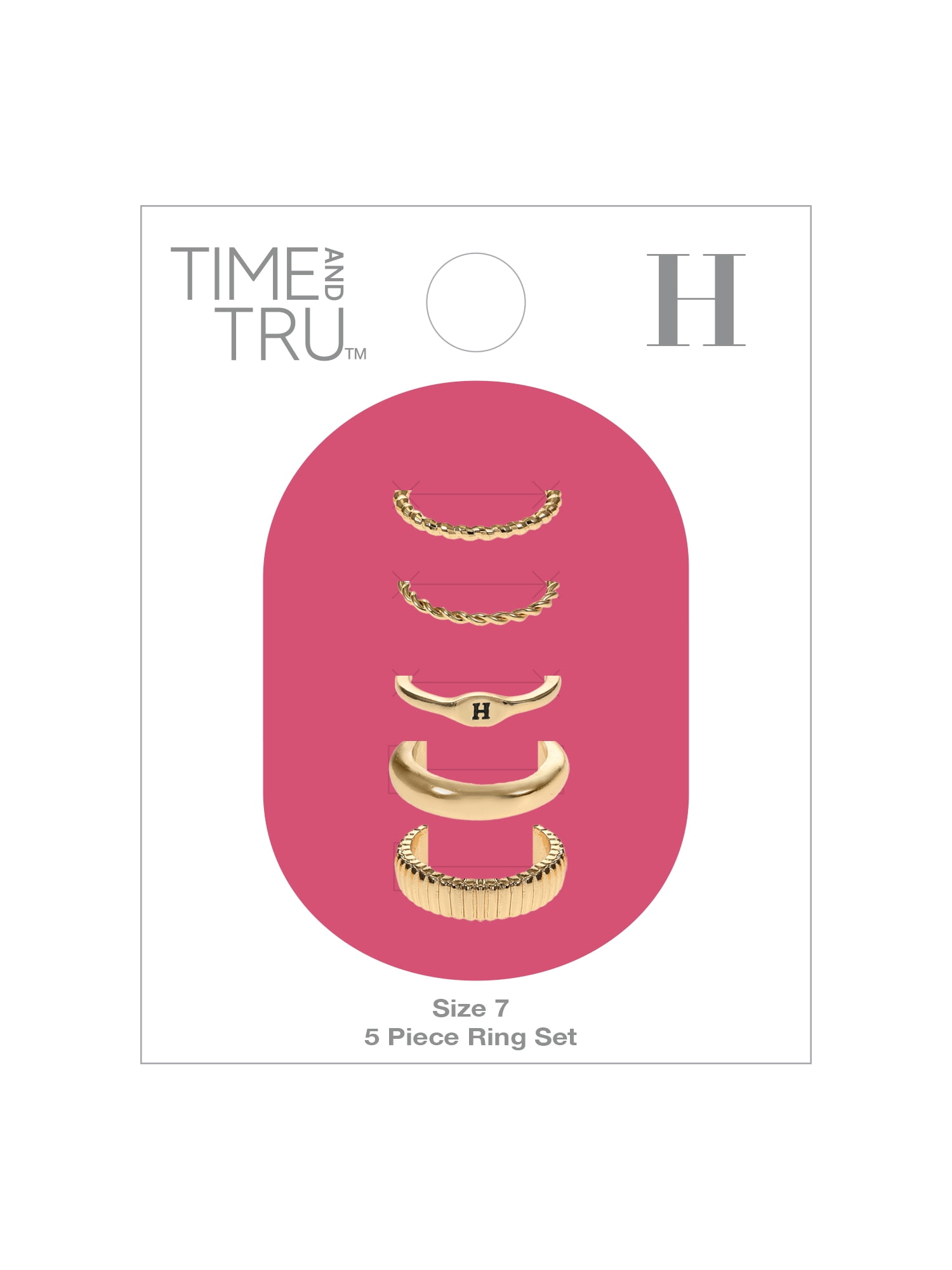 Time and Tru Goldtone Initial Letter Ring Set, 5 Piece, Size 7, Letter H