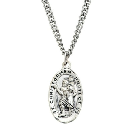 St. Christopher Medallion Necklace in Sterling Silver & Stainless Steel