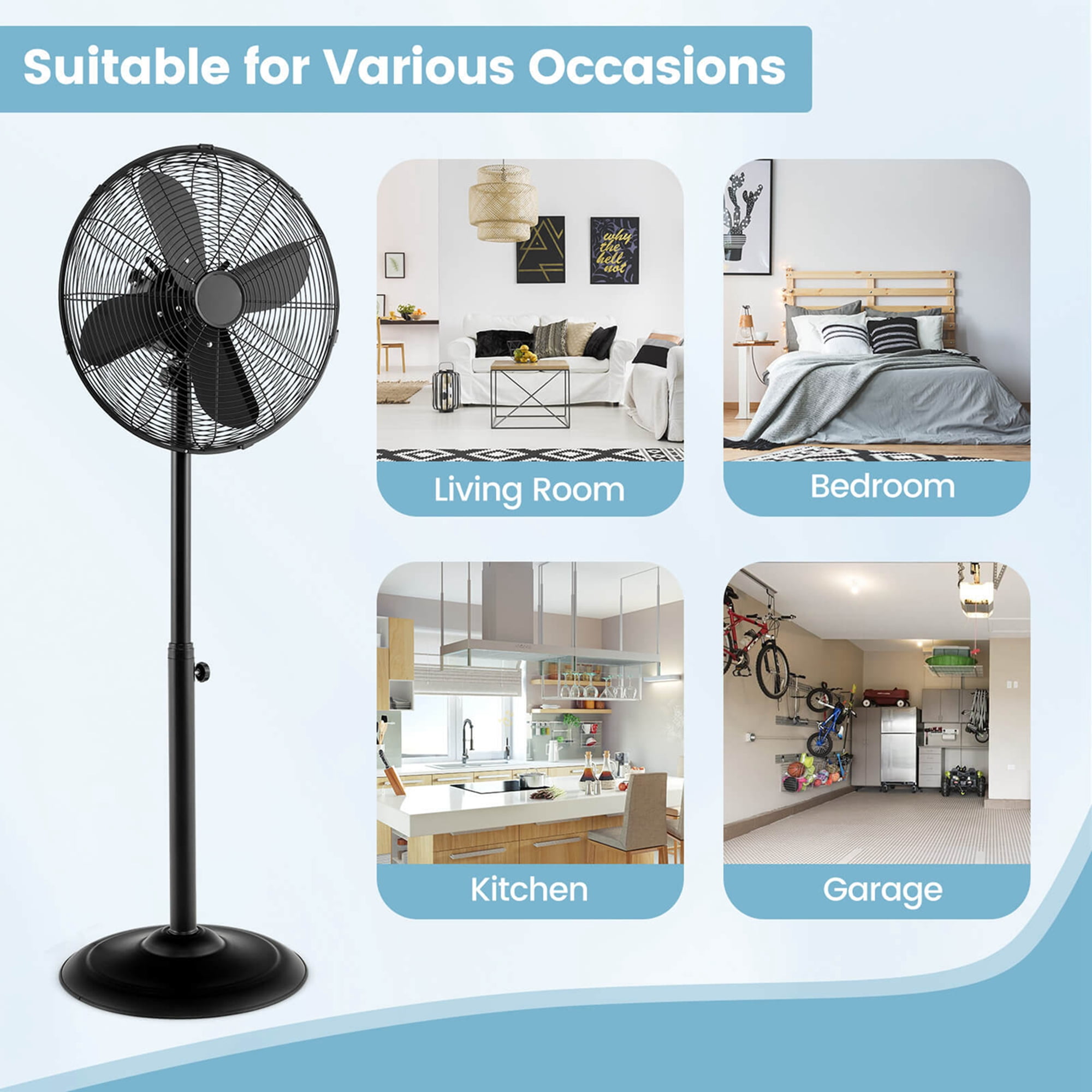 Costway 16" Standing Pedestal Fan with 3 Speed Settings Carrying Handle Aluminum Blades Black