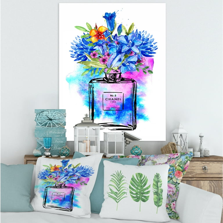 Designart ' Perfume Chanel Five With Blue Flowers ' French Country