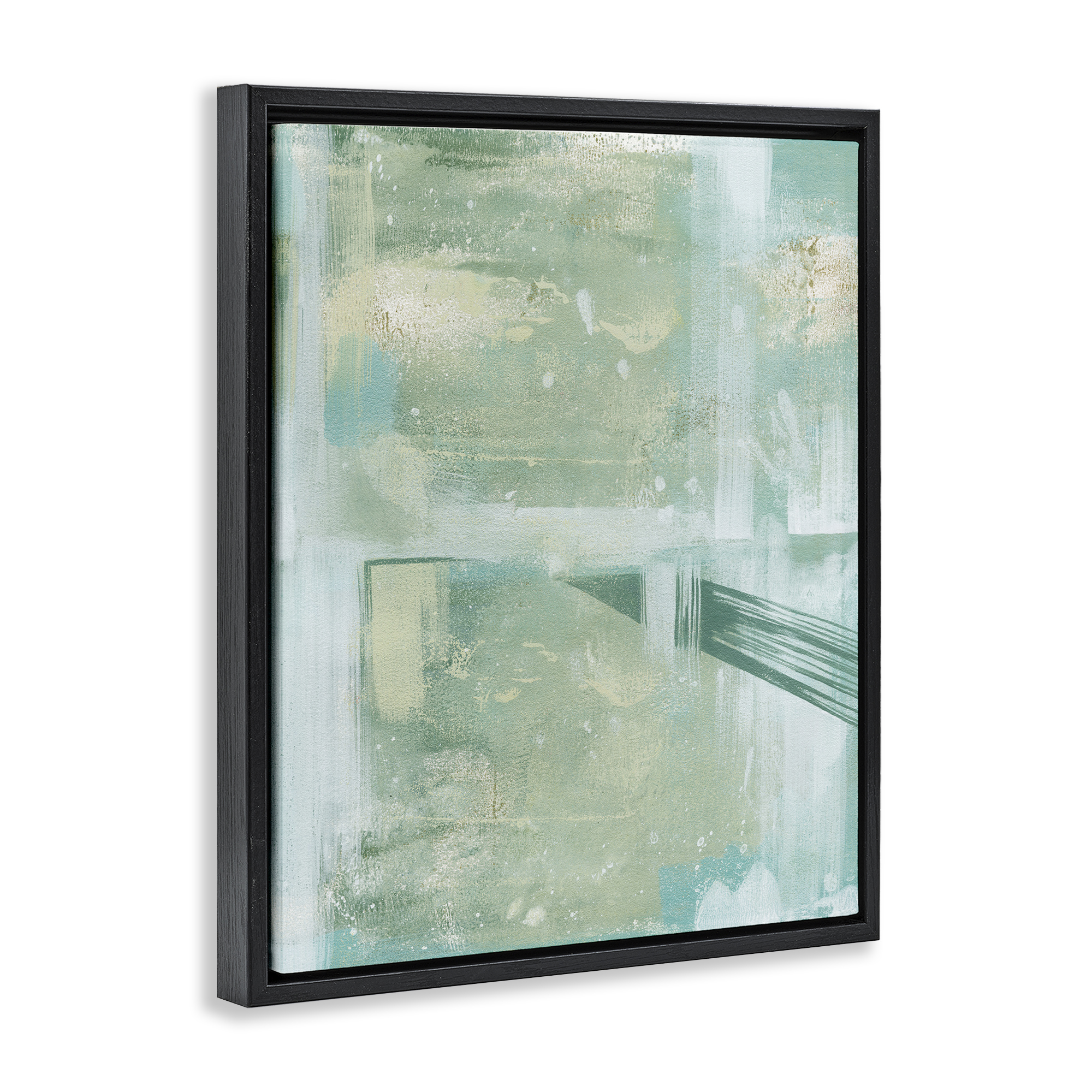 Stupell Industries Green Weathered Abstract Abstract Painting Black Floater Framed Canvas Art Print Wall Art, 25 x 31