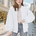 thumbnail image 2 of Miluxas Girls Bomber Jacket Cropped Zipper Long Sleeve Casual Sports Coat Outerwear White 170(170), 2 of 3