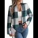 thumbnail image 2 of Chaqueta Corta A Cuadros para Mujer, Camisas de Larga con Botones y Tops Verde L, 2 of 9