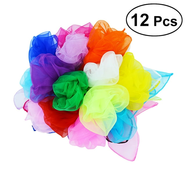 Square Silk Scarf 12pcs 60 X 60cm Square Juggling Silk Dance Scarves Movement Scarves Tricks Kids Performance Props Accessories (Random Color)