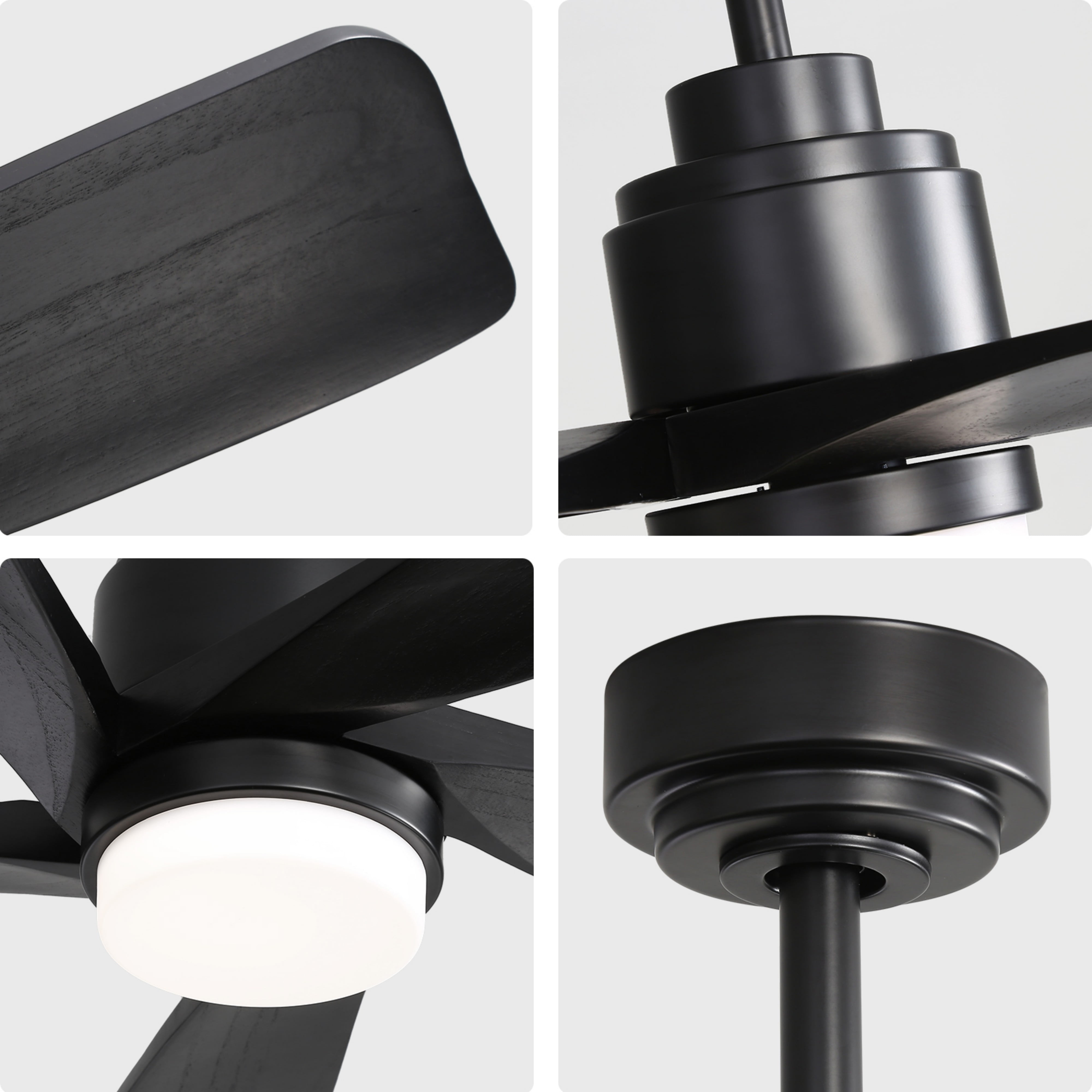 Sofucor 52-Inch Black Wood Blade Ceiling Fan with LED Light and Remote Control - Modern, Farmhouse, Contemporary