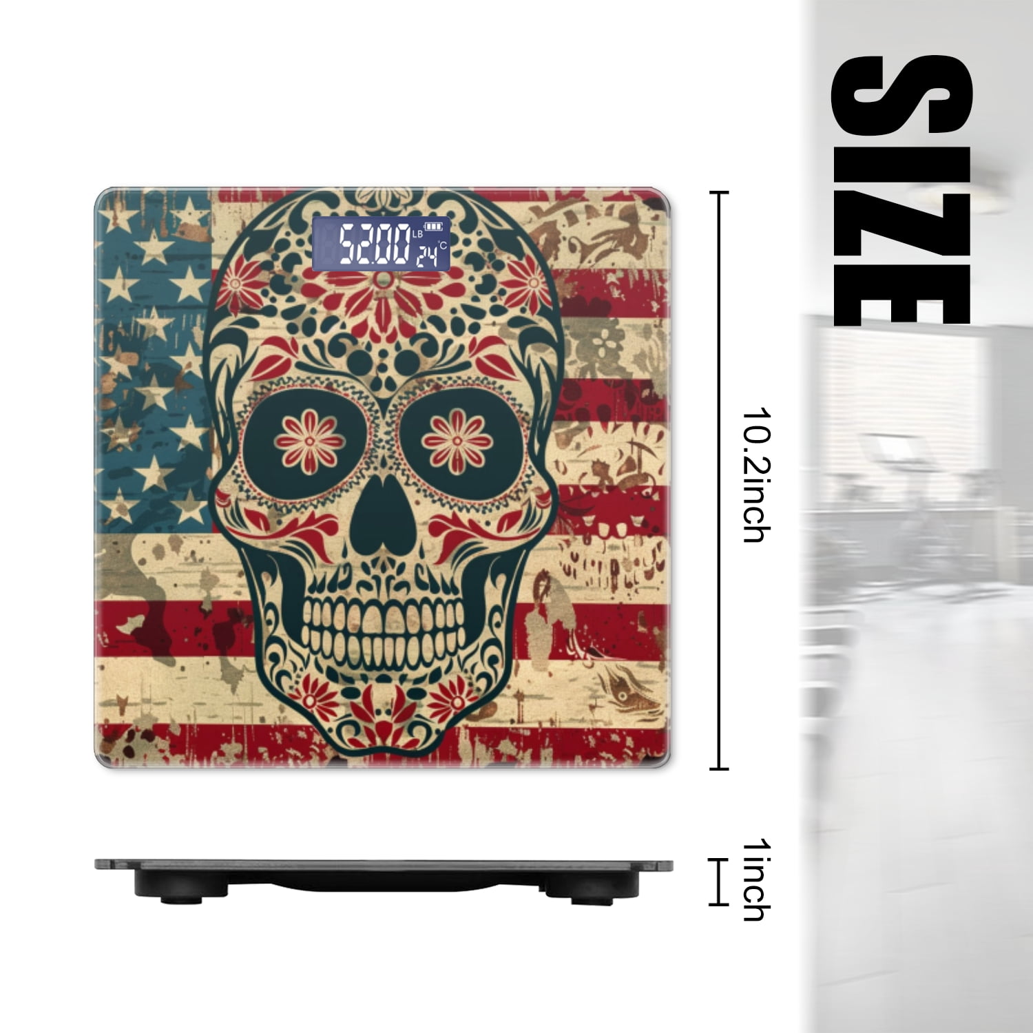 High Precision Body Weight Scale Smart Bathroom Scales with Large LCD Display(400lbs),Decorative for Bedroom-General American Flag With Skull In The Center