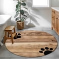 thumbnail image 4 of 3ft Washable Round Rug, Farmhouse Non-Slip Circle Area Rug for Bedroom Bedside, Cute Animal Claws Brown Retro Wood Texture Board Soft Indoor Floor Mat for Home Decor, 4 of 9