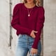 thumbnail image 2 of Suéter de punto con cuello redondo para mujer, suéter de Jacquard con manga de cordero y cuello redondo para otoño e invierno, rojo vino XXL, 2 of 6
