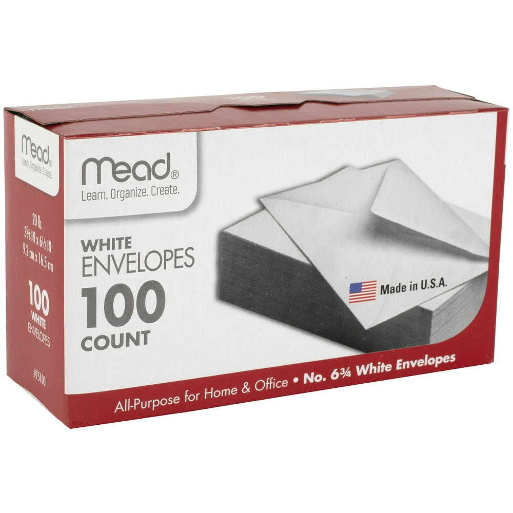 Mead 6 3/4 Envelopes, 3 5/8" x 6.5", White, 100 Count (75100
