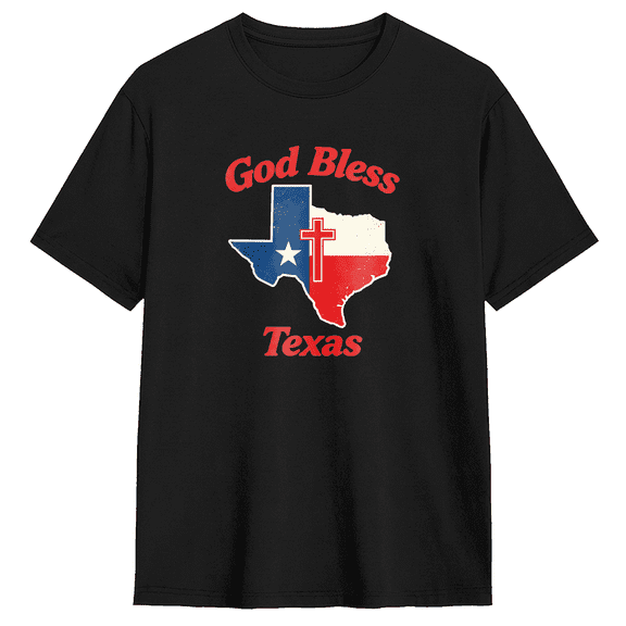 God Bless Texas Map Retro Graphic Tee for Men and Women, Humorous BBQ Cotton Short Sleeves T-Shirt