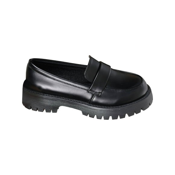 Ladys Platform Penny Loafers Shoes Simplicity Thick Sole Round Toe Soft Sole British Uniform Classic Business Work Leather Shoes Academy Style Single Shoes Black