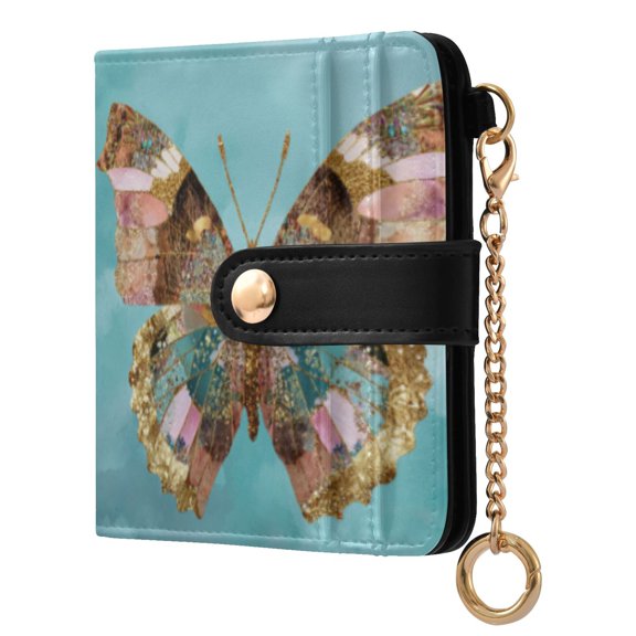 Qxltty Bohemian Style Butterfly Ladies Wallet Rfid Slim Thin Compact Credit Card Women Wallet Zipper Coin Pocket and ID Window for Female Gifts