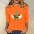 thumbnail image 2 of Dadaria Tee-Shirt Femme Orange Manches 3/4 Col Rond Grande Taille Hauts Été Chandail Blouses m, 2 of 5
