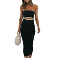 thumbnail image 4 of Women Summer Tube Top Dress Strapless Backless Striped Cutout Bodycon Long Dress Club Streetwear, 4 of 7