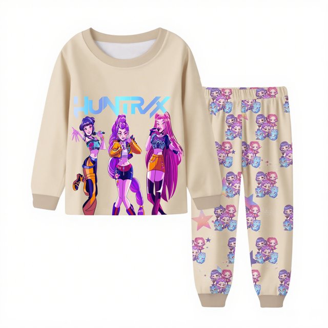 Pop Stars Dem on Hunter Pajamas Set,HUNTR/X Rumi,Mire Zoeyy Kids Long Sleeve Pajamas,Huntrix Printed Fashion Suit Skirt Round Neck Long Sleeve Top Pants