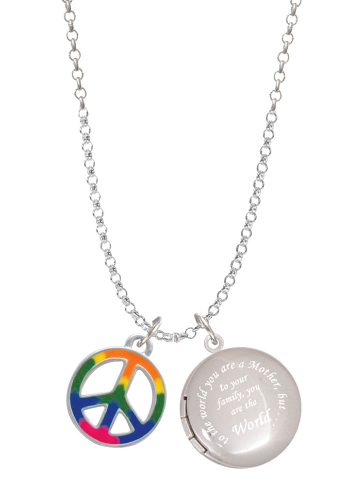 Delight Jewelry Large Rainbow Colored Peace Sign You are More Loved Engraved Necklace 
