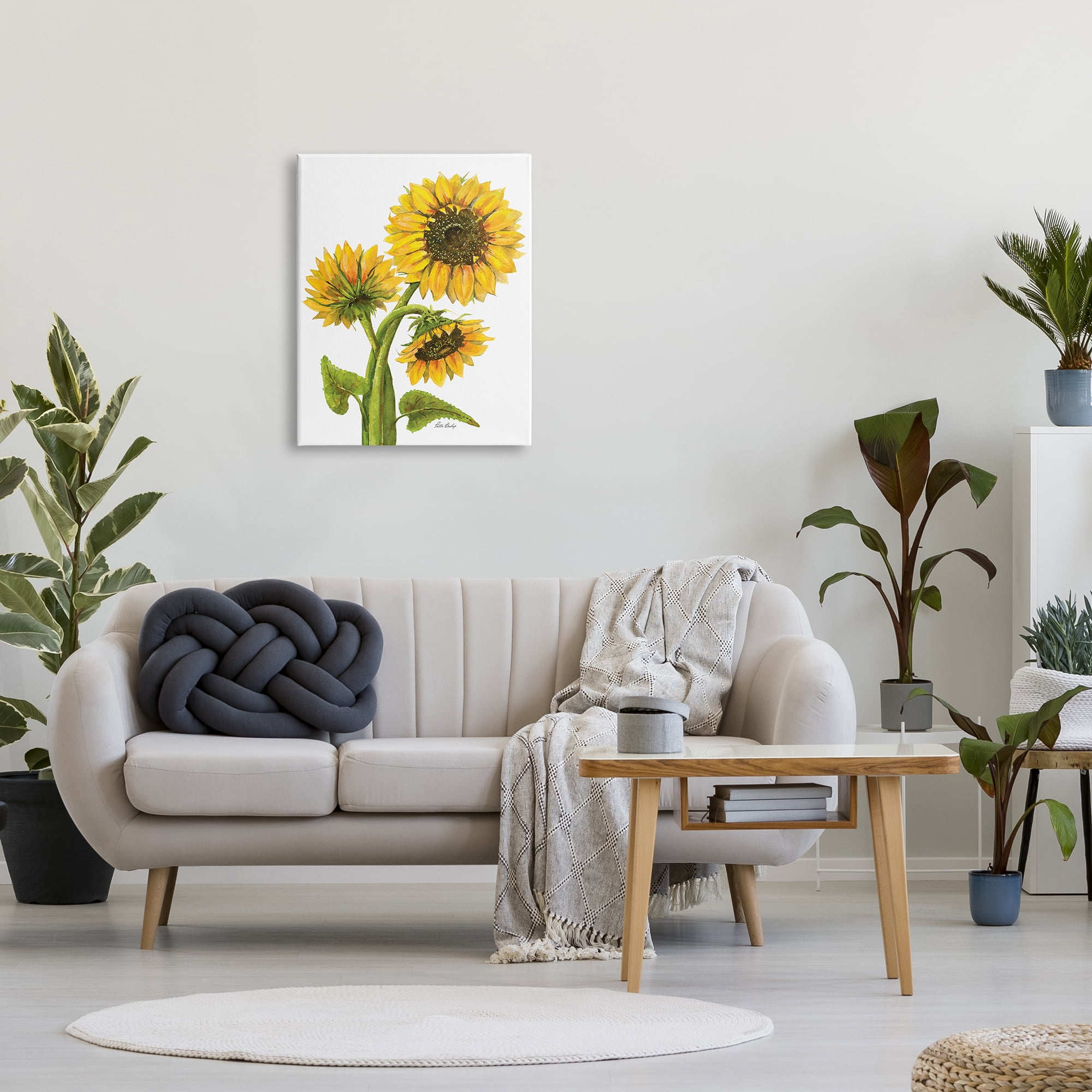 Stupell Industries Sunflower Trio on White Botanical & Floral Painting Gallery Wrapped Canvas Print Wall Art, 24 x 30