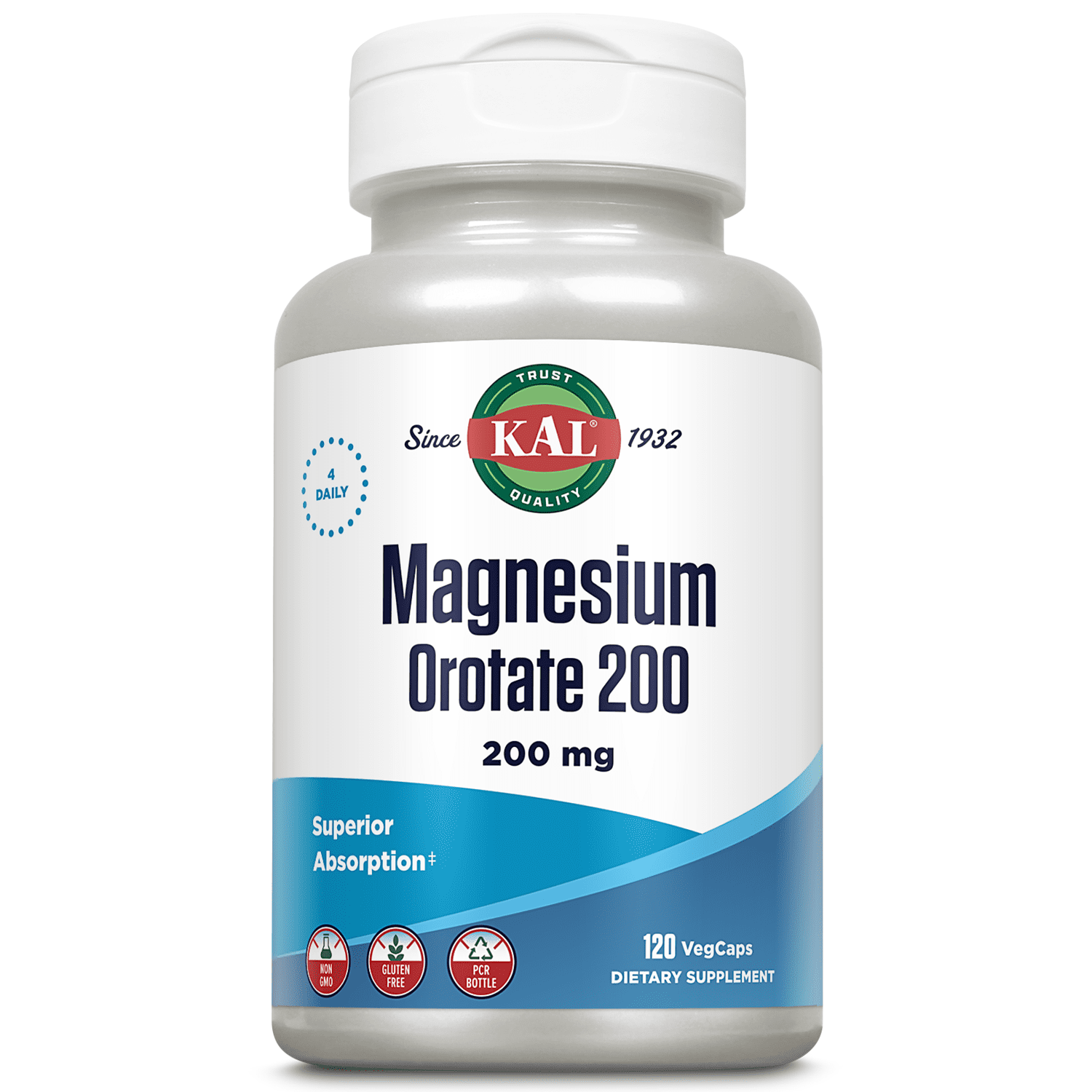 KAL Magnesium Orotate 200 mg | For Nerve, Muscle, Heart, Relaxation Support | Enhanced Bioavailability | 30 Servings, 120 VegCaps